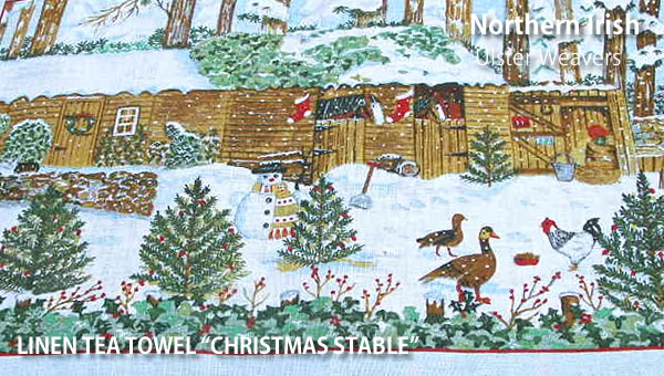 リネン ティータオル クリスマスの馬小屋